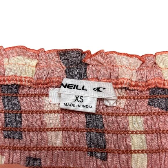 O’Neill Pink Geometric Smocked Crop Top XS Tie Strap Tank NWT - Picture 6 of 8